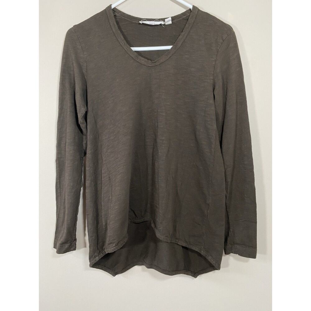 WILT Brown Slub Cotton Long Sleeve Shirt Shrunken Boyfriend Top‎ Size XSMALL
